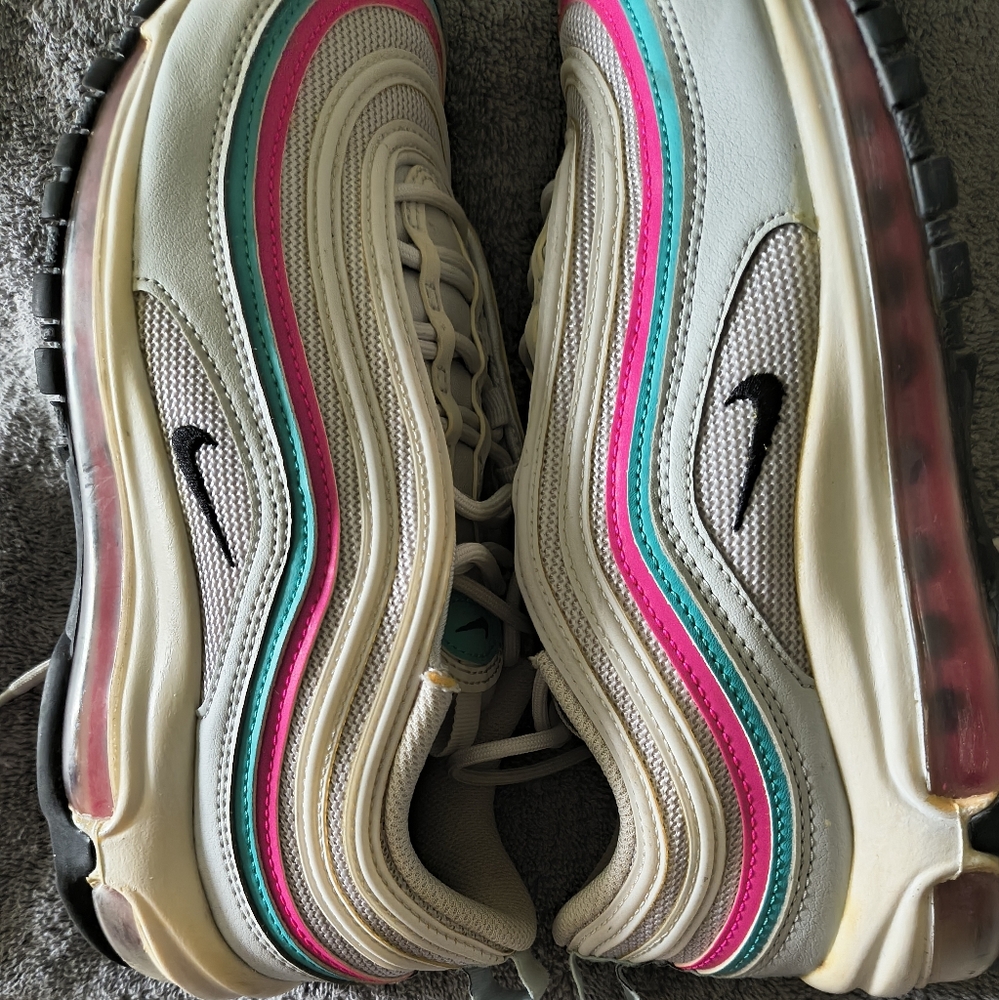 Nike Women's Air Max 97 Pure Platinum Black Pink Prime Sz 8.5 School (Tiny Flaw) - Picture 2 of 14